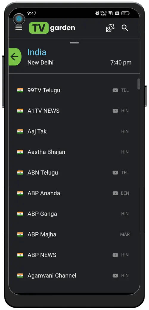 Shark TV channel list screen